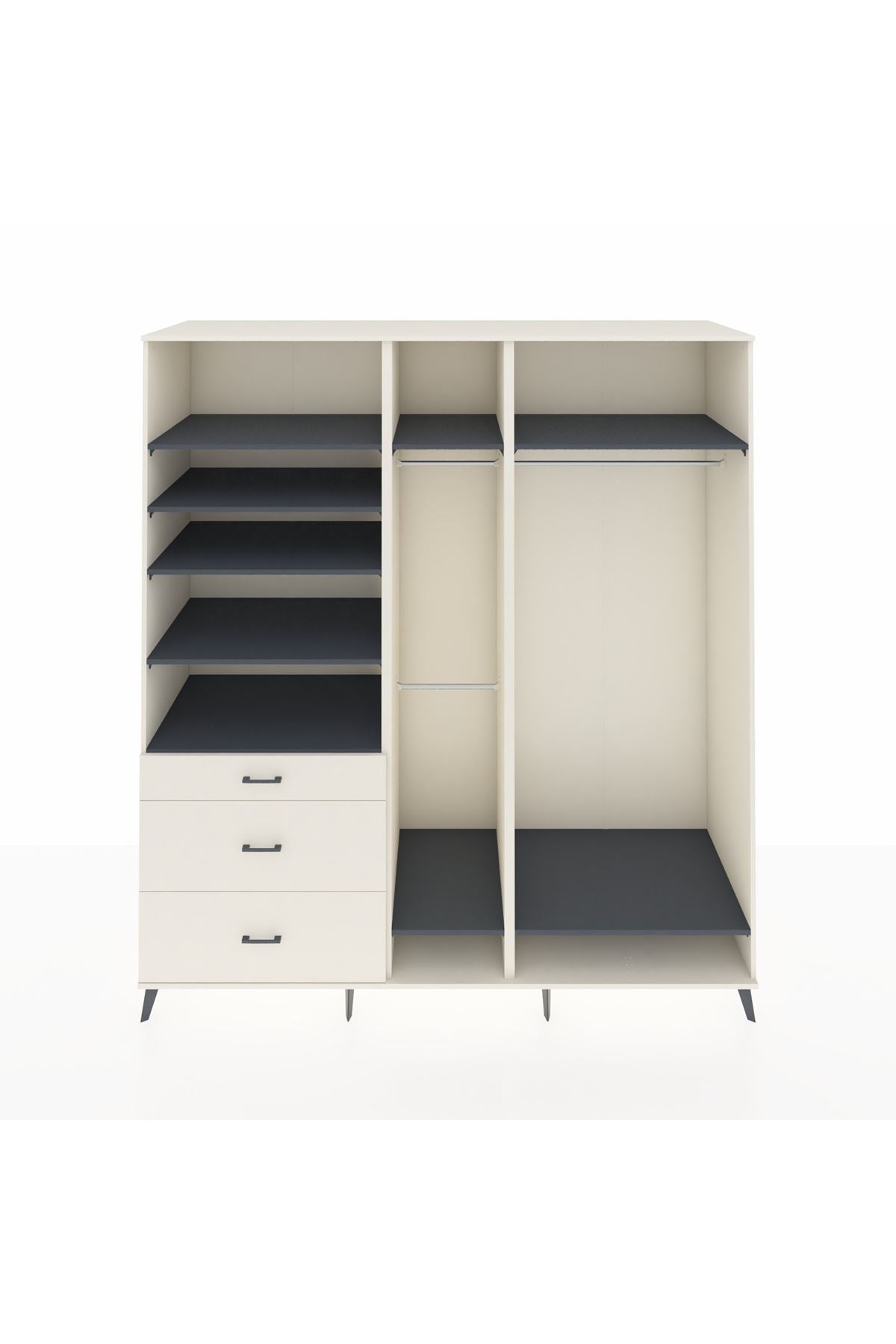 Kronos Dolap 9 Raflı 3 Çekmeceli 3 Askılı 220x59x243 Aytaşı-Antrasit/Aytaşı