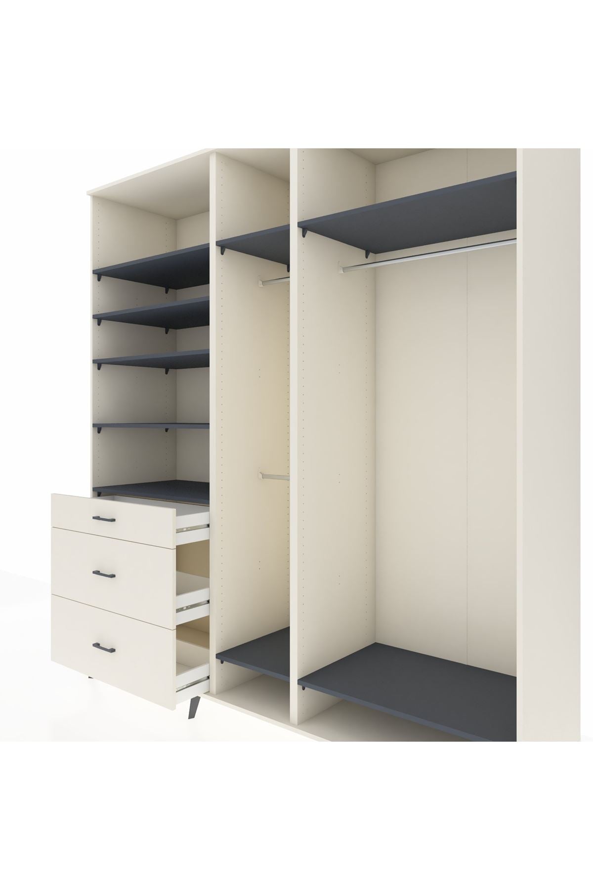 Kronos Dolap 9 Raflı 3 Çekmeceli 3 Askılı 220x59x243 Aytaşı-Antrasit/Aytaşı