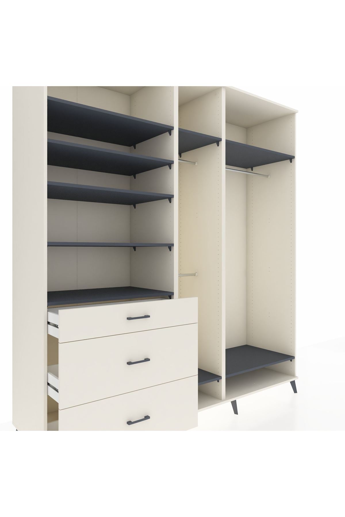 Kronos Dolap 9 Raflı 3 Çekmeceli 3 Askılı 220x59x243 Aytaşı-Antrasit/Aytaşı