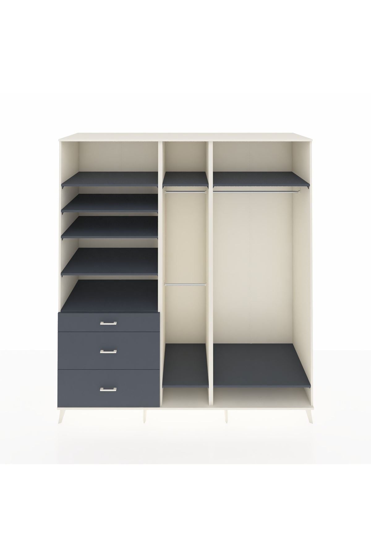 Kronos Dolap 9 Raflı 3 Çekmeceli 3 Askılı 220x59x243 Aytaşı-Antrasit/Antrasit