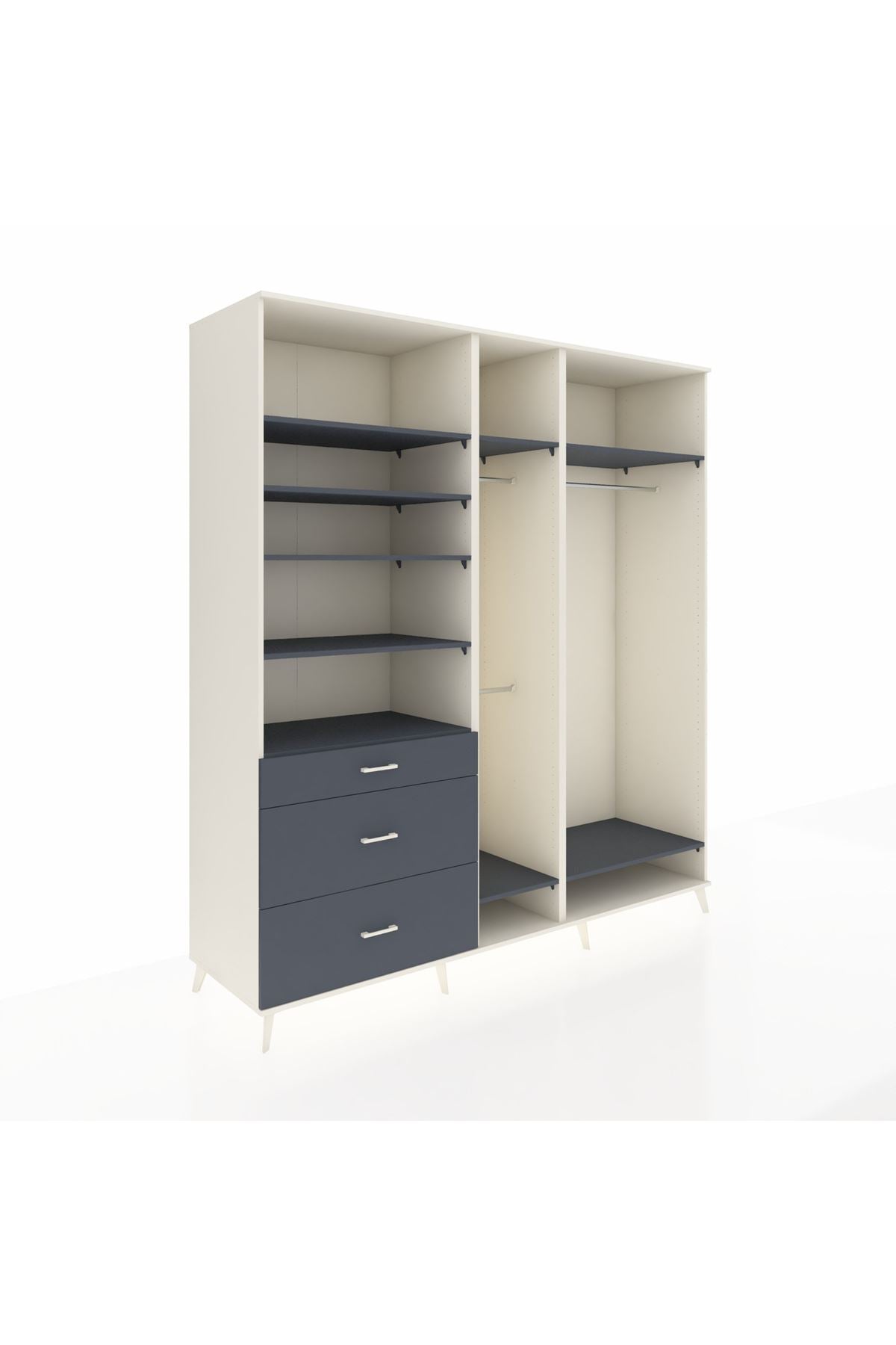 Kronos Dolap 9 Raflı 3 Çekmeceli 3 Askılı 220x59x243 Aytaşı-Antrasit/Antrasit