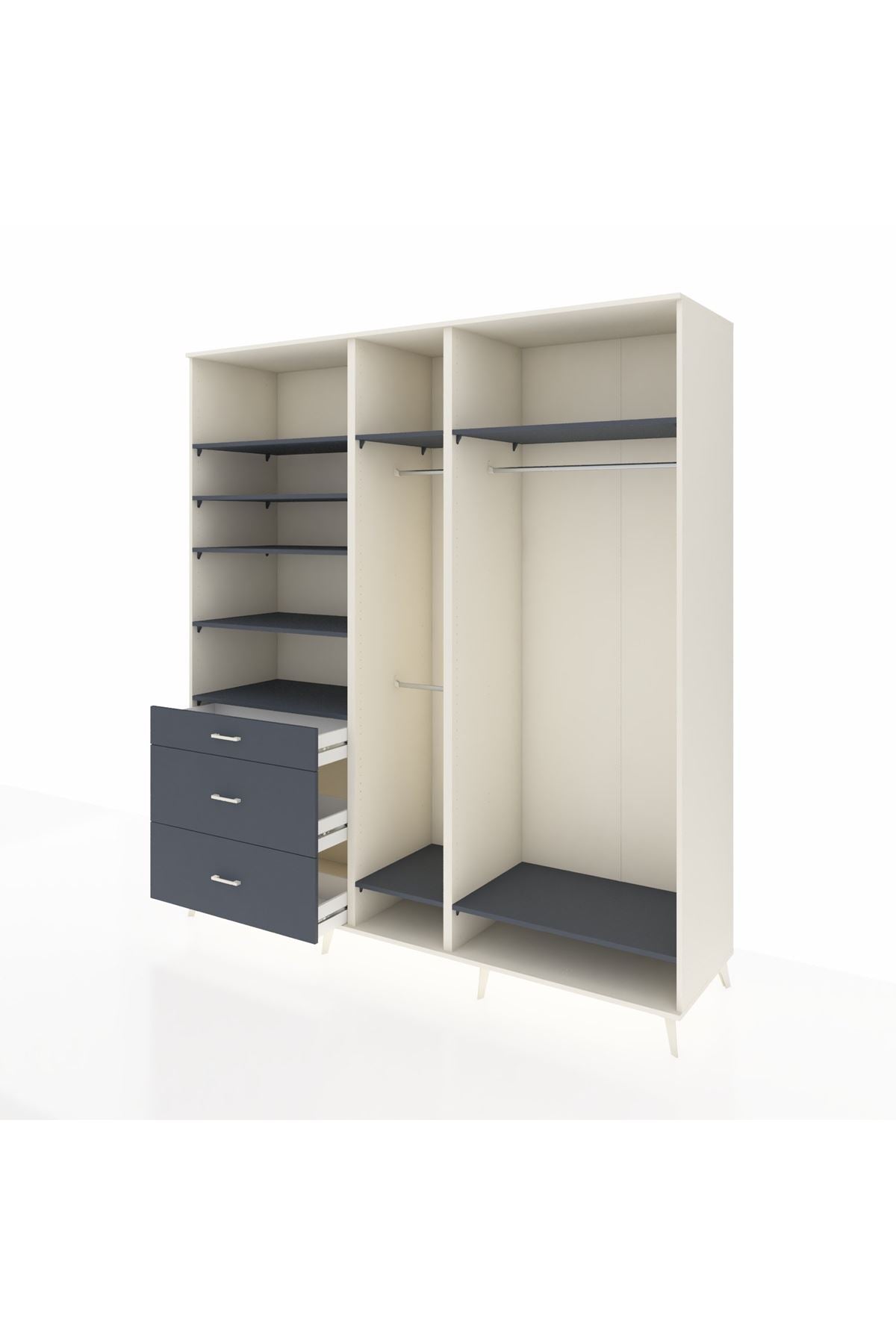 Kronos Dolap 9 Raflı 3 Çekmeceli 3 Askılı 220x59x243 Aytaşı-Antrasit/Antrasit