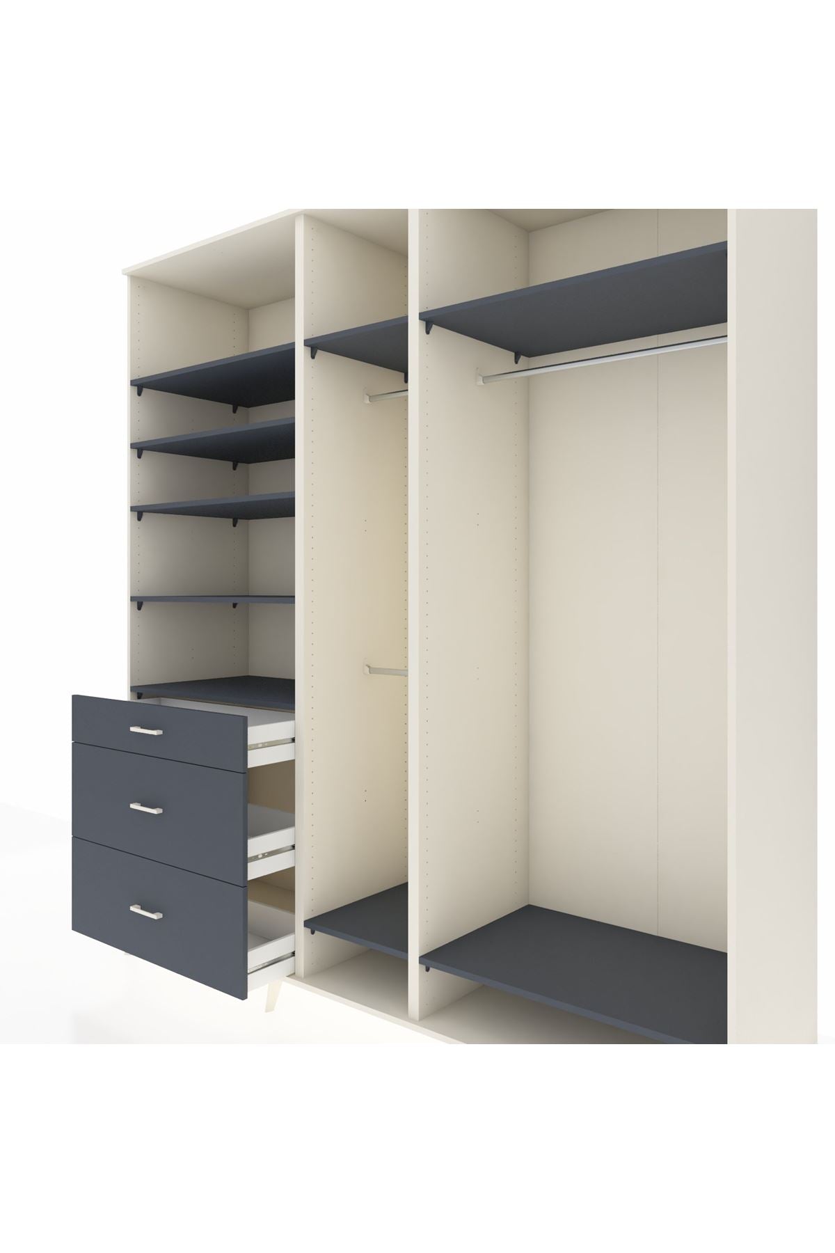 Kronos Dolap 9 Raflı 3 Çekmeceli 3 Askılı 220x59x243 Aytaşı-Antrasit/Antrasit