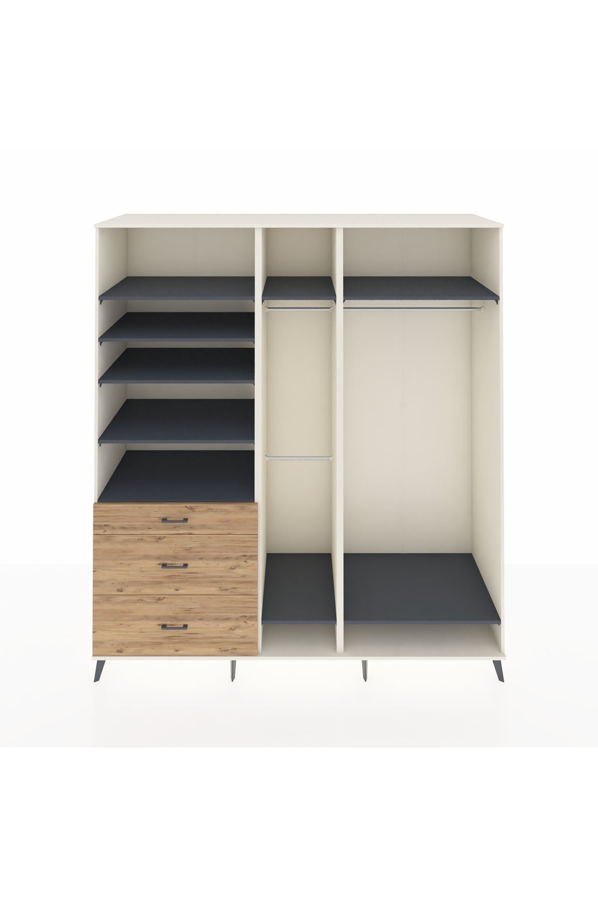 Kronos Dolap 9 Raflı 3 Çekmeceli 3 Askılı 220x59x243 Aytaşı-Antrasit/Çam