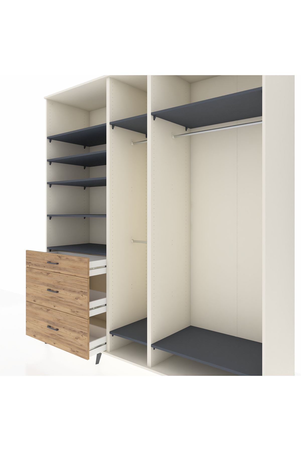 Kronos Dolap 9 Raflı 3 Çekmeceli 3 Askılı 220x59x243 Aytaşı-Antrasit/Çam