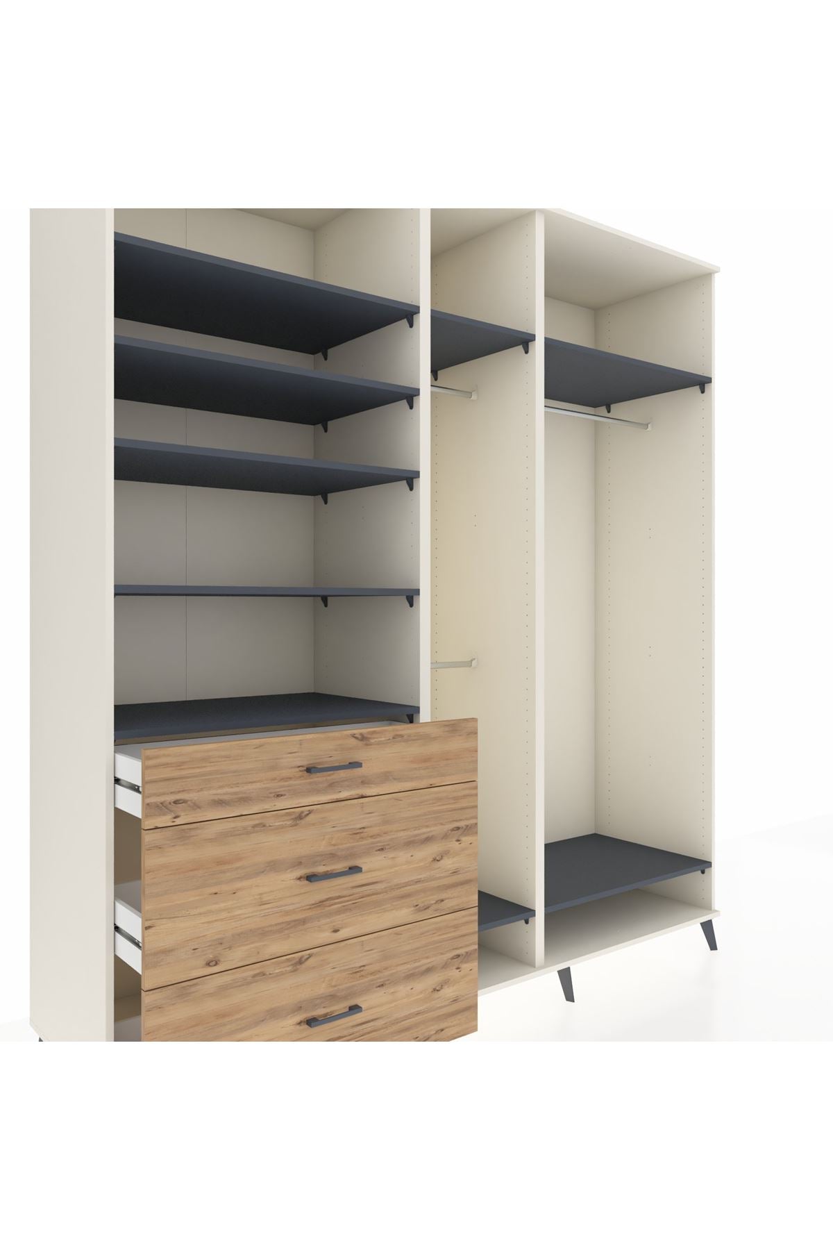 Kronos Dolap 9 Raflı 3 Çekmeceli 3 Askılı 220x59x243 Aytaşı-Antrasit/Çam