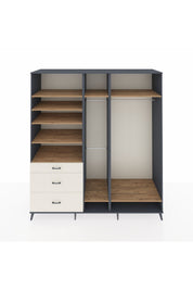 Kronos Dolap 9 Raflı 3 Çekmeceli 3 Askılı 220x59x243 Antrasit-Çam/Aytaşı