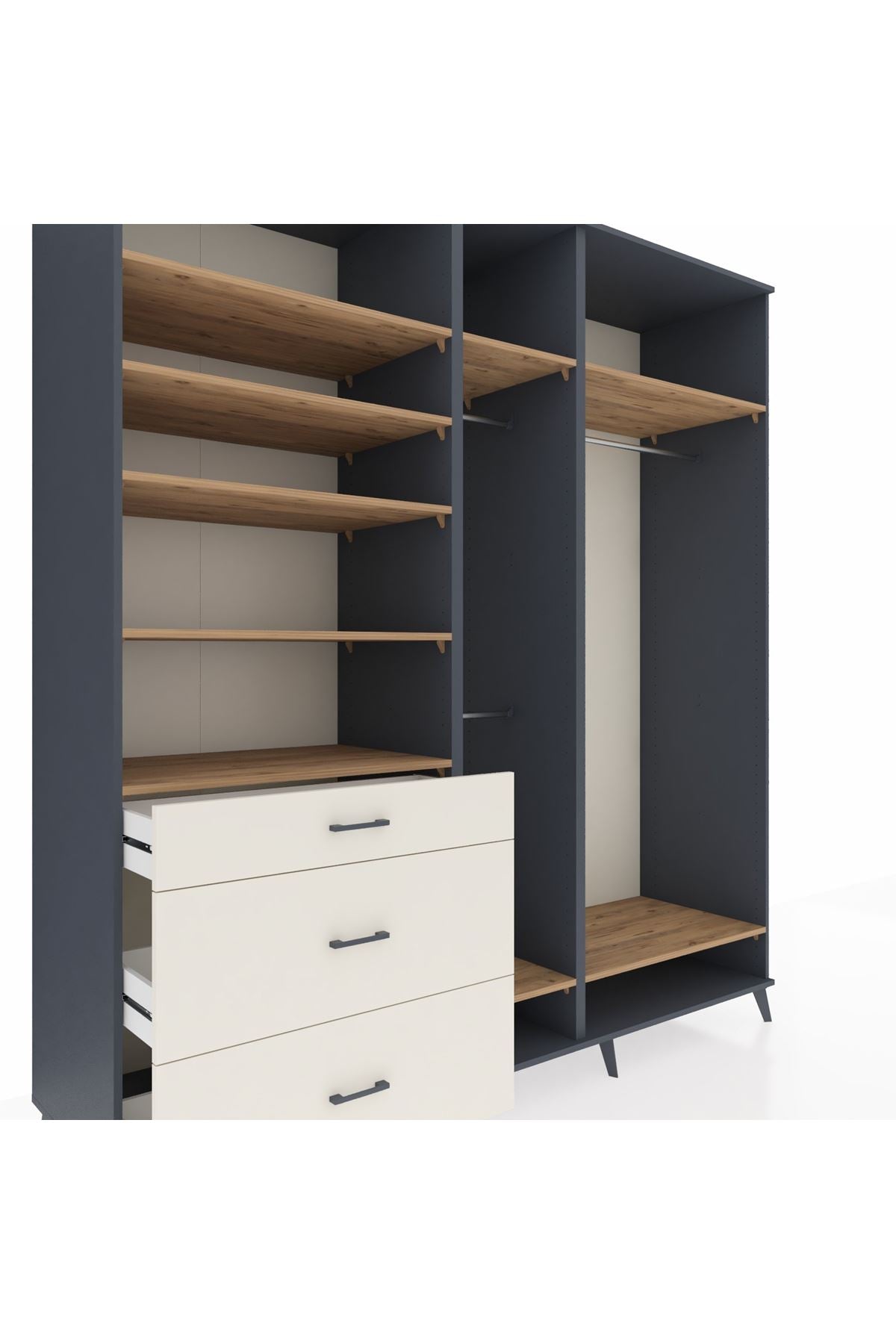 Kronos Dolap 9 Raflı 3 Çekmeceli 3 Askılı 220x59x243 Antrasit-Çam/Aytaşı