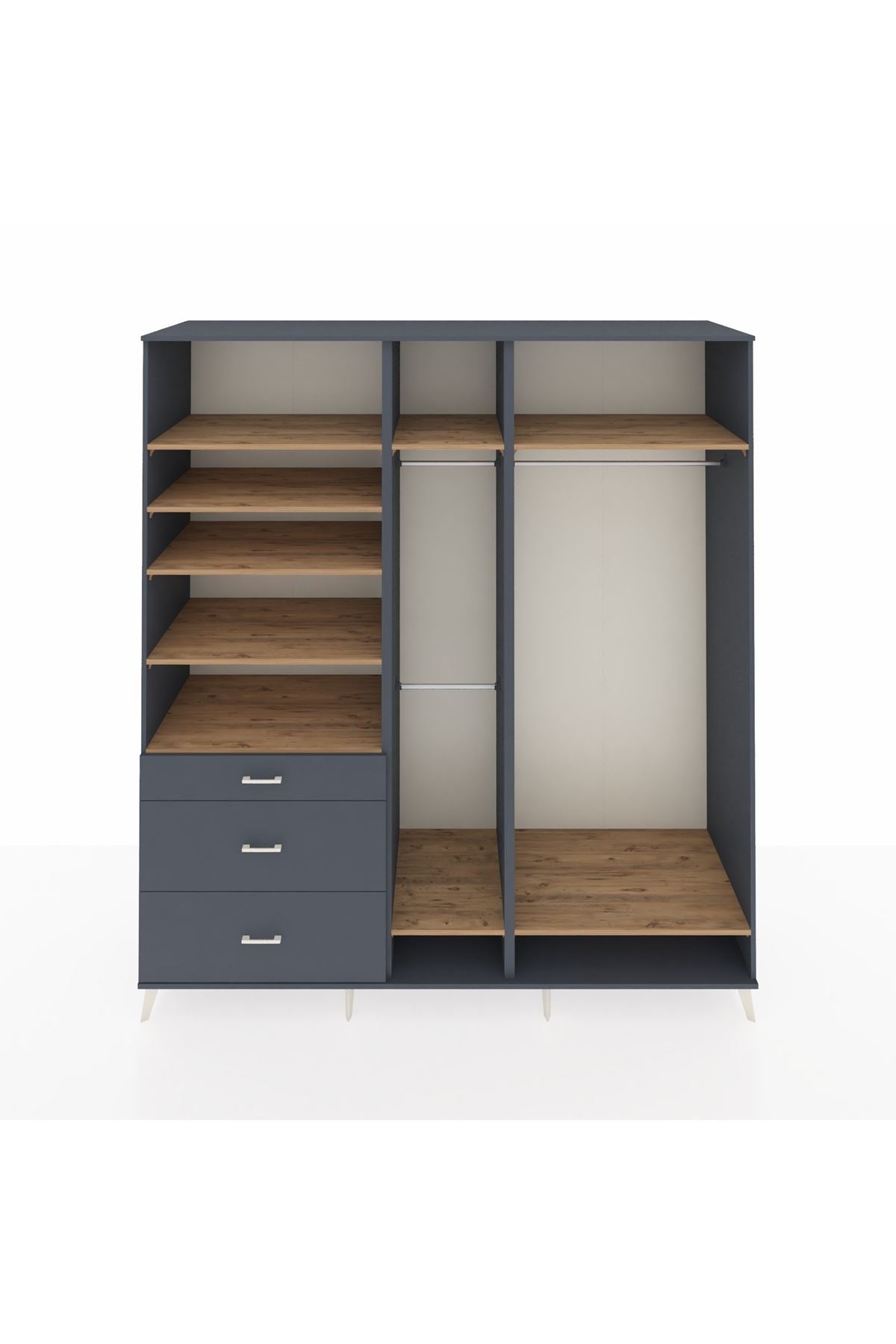 Kronos Dolap 9 Raflı 3 Çekmeceli 3 Askılı 220x59x243 Antrasit-Çam/Antrasit