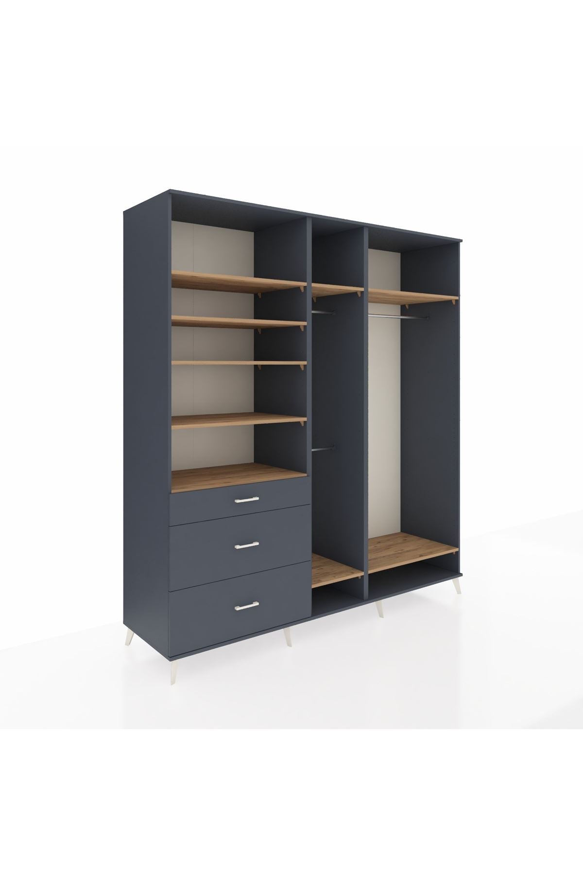 Kronos Dolap 9 Raflı 3 Çekmeceli 3 Askılı 220x59x243 Antrasit-Çam/Antrasit