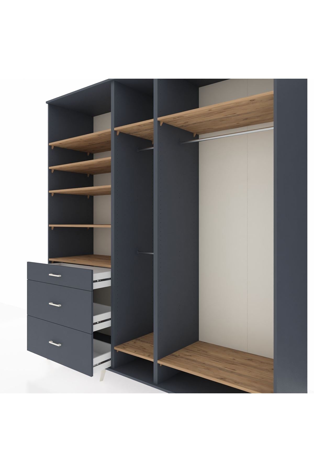 Kronos Dolap 9 Raflı 3 Çekmeceli 3 Askılı 220x59x243 Antrasit-Çam/Antrasit