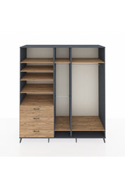 Kronos Dolap 9 Raflı 3 Çekmeceli 3 Askılı 220x59x243 Antrasit-Çam/Çam