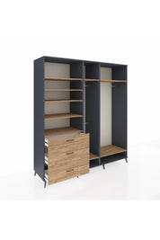 Kronos Dolap 9 Raflı 3 Çekmeceli 3 Askılı 220x59x243 Antrasit-Çam/Çam