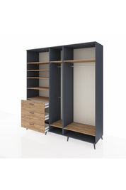 Kronos Dolap 9 Raflı 3 Çekmeceli 3 Askılı 220x59x243 Antrasit-Çam/Çam