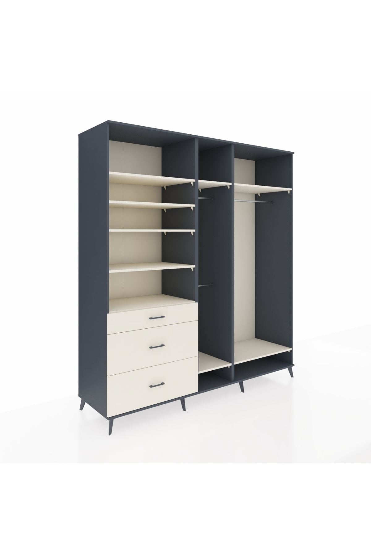 Kronos Dolap 9 Raflı 3 Çekmeceli 3 Askılı 220x59x243 Antrasit-Aytaşı/Aytaşı