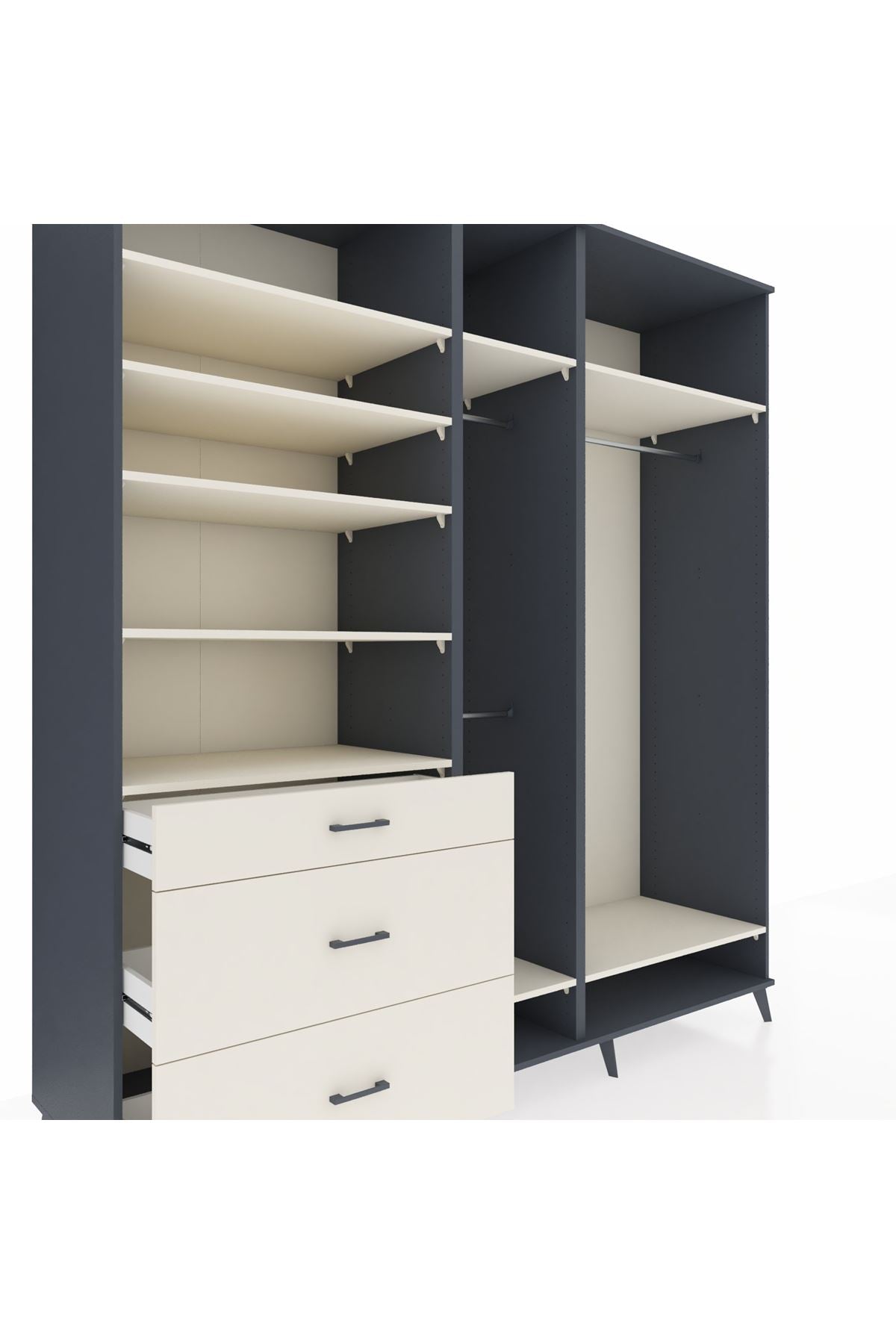 Kronos Dolap 9 Raflı 3 Çekmeceli 3 Askılı 220x59x243 Antrasit-Aytaşı/Aytaşı