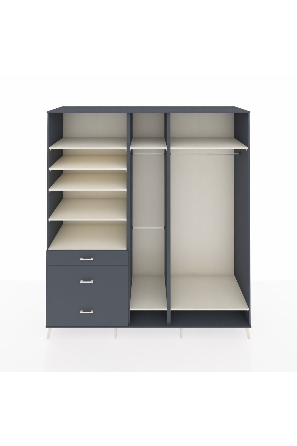 Kronos Dolap 9 Raflı 3 Çekmeceli 3 Askılı 220x59x243 Antrasit-Aytaşı/Antrasit