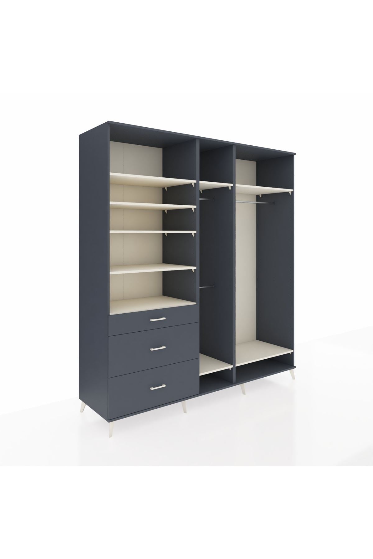 Kronos Dolap 9 Raflı 3 Çekmeceli 3 Askılı 220x59x243 Antrasit-Aytaşı/Antrasit