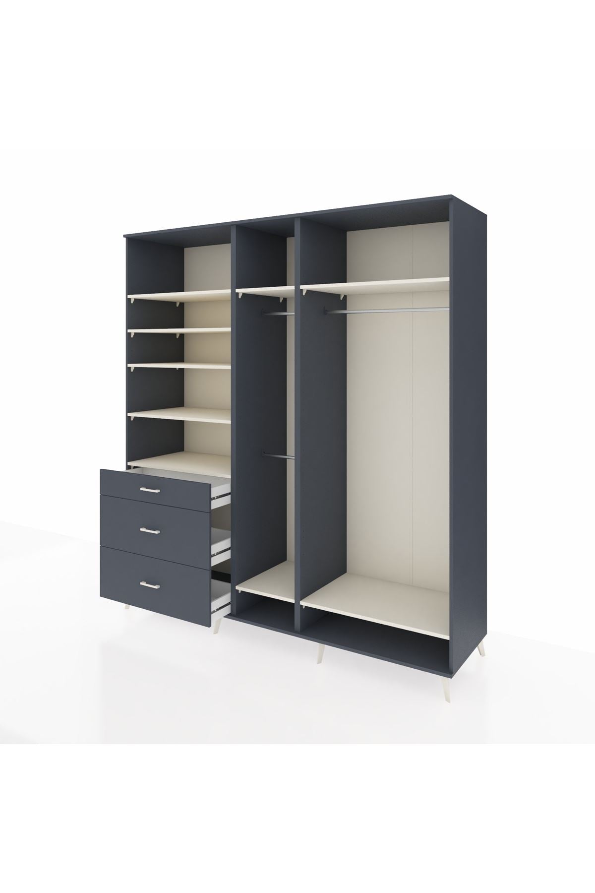 Kronos Dolap 9 Raflı 3 Çekmeceli 3 Askılı 220x59x243 Antrasit-Aytaşı/Antrasit