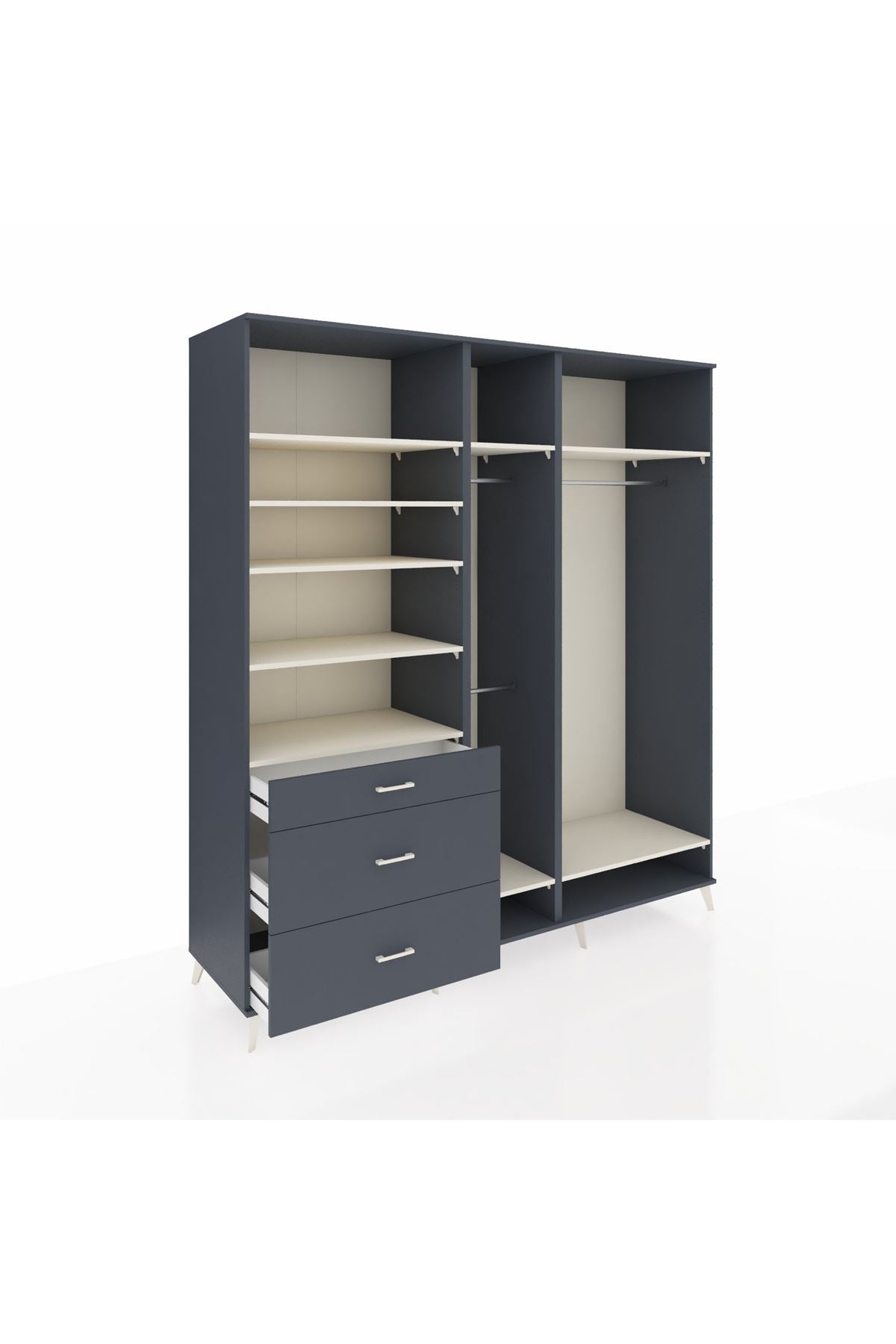 Kronos Dolap 9 Raflı 3 Çekmeceli 3 Askılı 220x59x243 Antrasit-Aytaşı/Antrasit