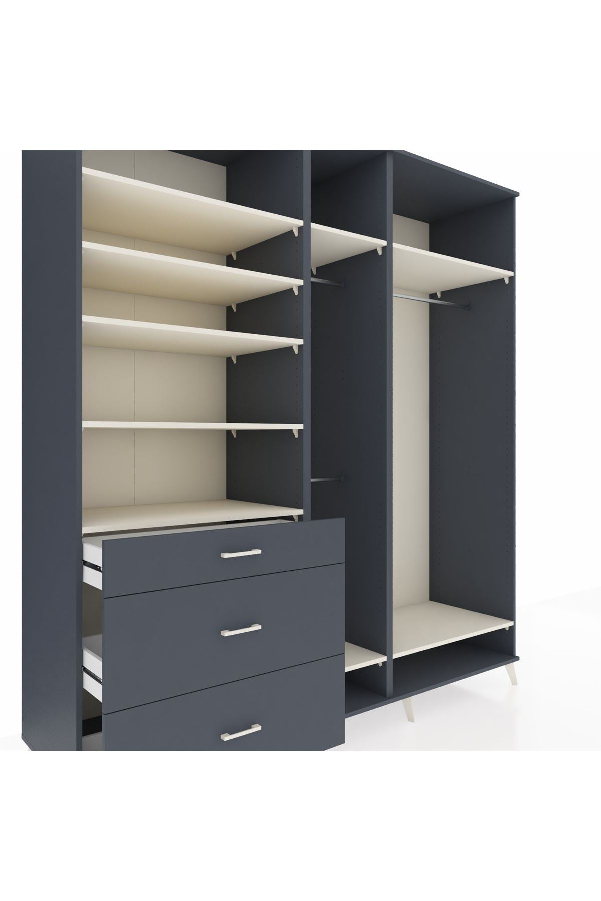 Kronos Dolap 9 Raflı 3 Çekmeceli 3 Askılı 220x59x243 Antrasit-Aytaşı/Antrasit