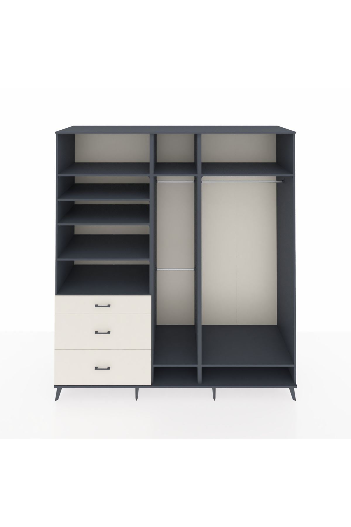 Kronos Dolap 9 Raflı 3 Çekmeceli 3 Askılı 220x59x243 Antrasit-Antrasit/Aytaşı