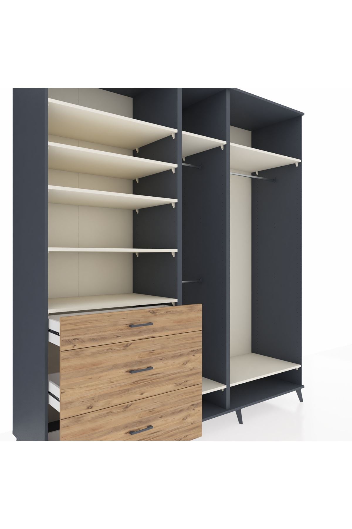 Kronos Dolap 9 Raflı 3 Çekmeceli 3 Askılı 220x59x243 Antrasit-Aytaşı/Çam