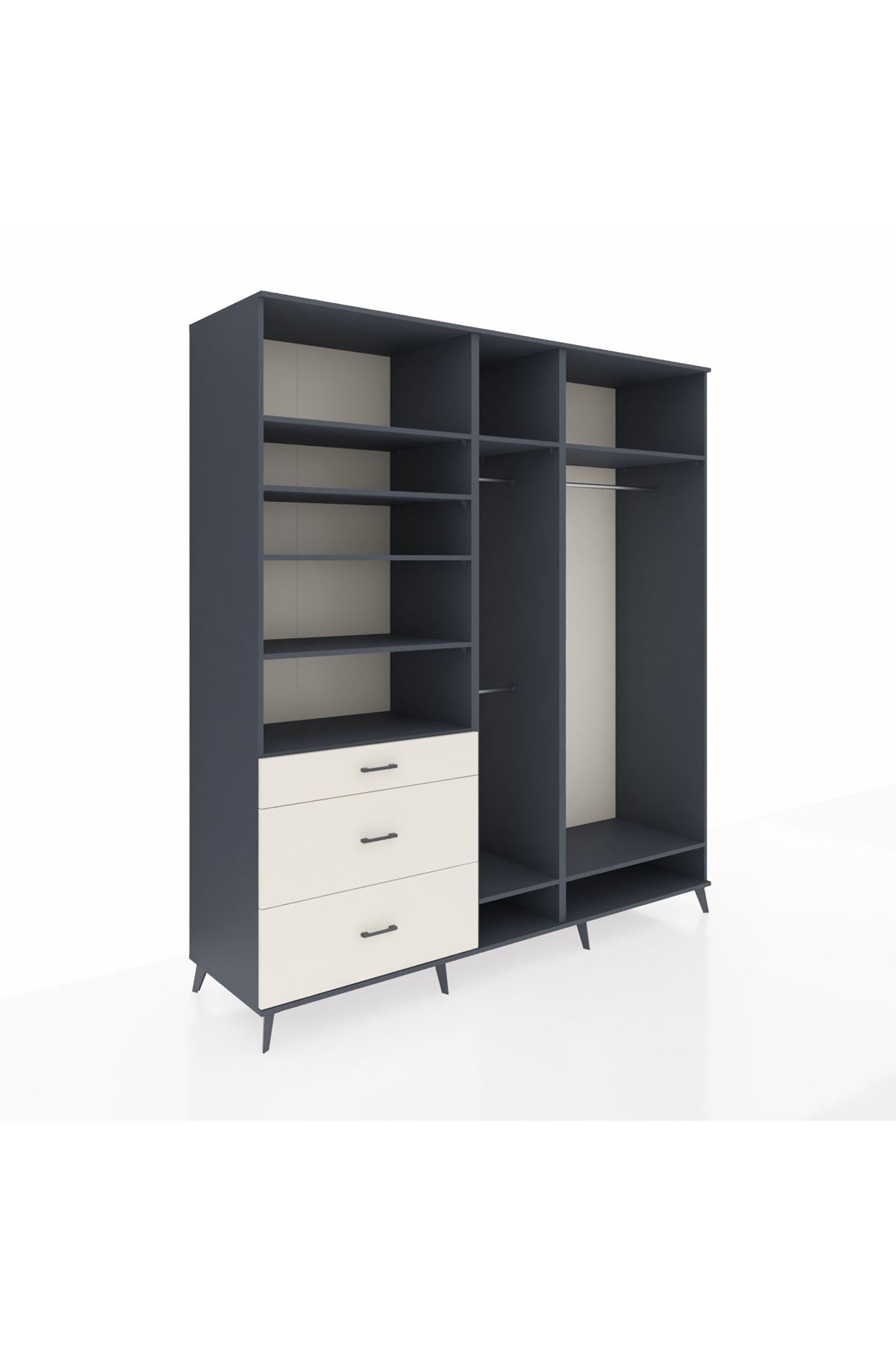 Kronos Dolap 9 Raflı 3 Çekmeceli 3 Askılı 220x59x243 Antrasit-Antrasit/Aytaşı