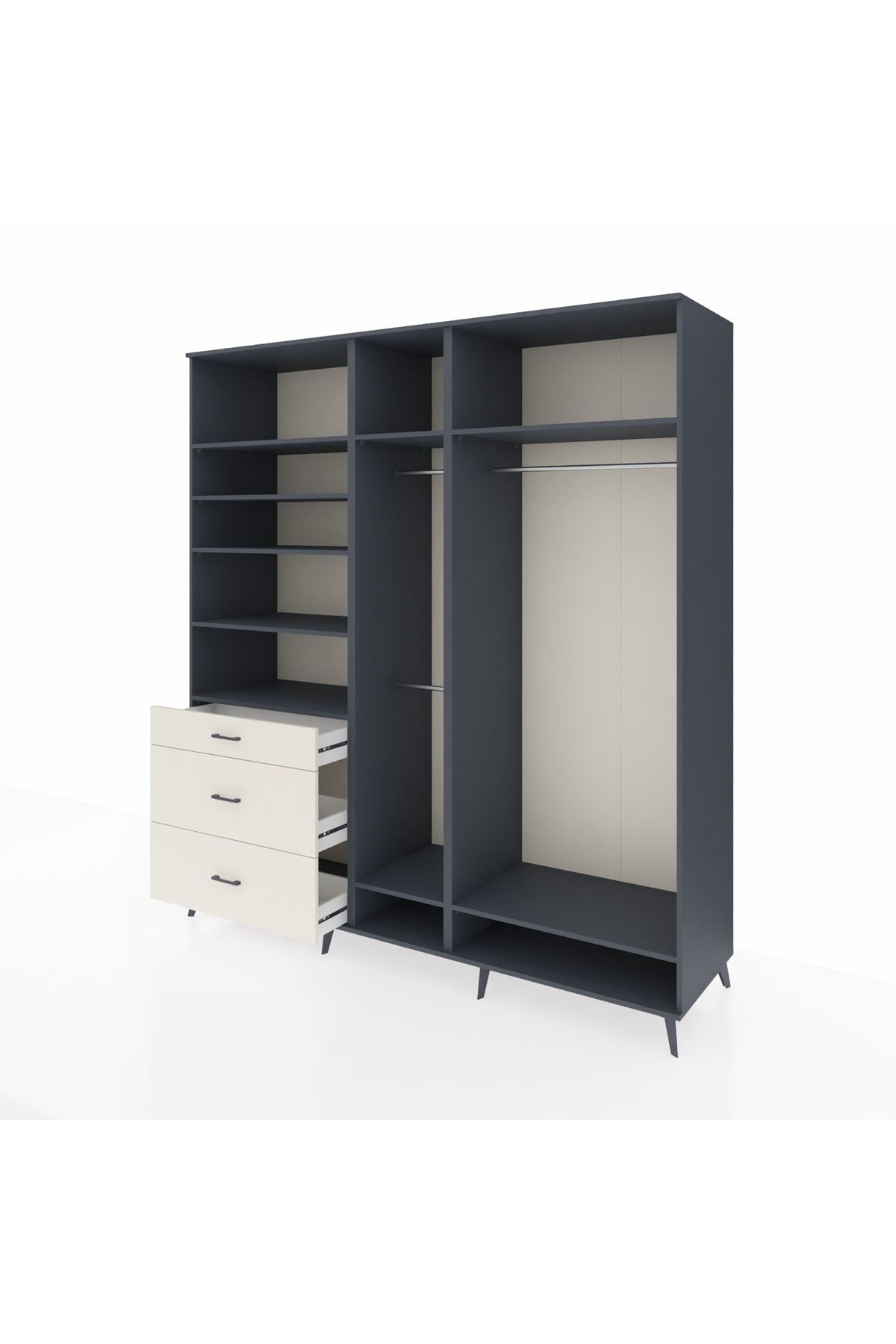 Kronos Dolap 9 Raflı 3 Çekmeceli 3 Askılı 220x59x243 Antrasit-Antrasit/Aytaşı