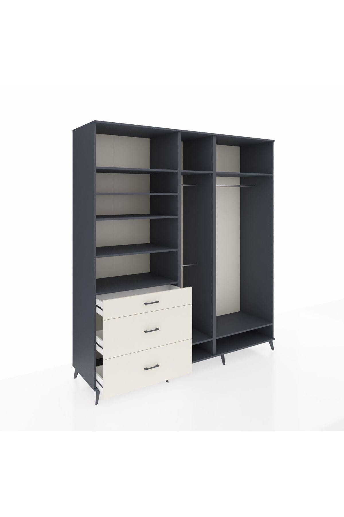 Kronos Dolap 9 Raflı 3 Çekmeceli 3 Askılı 220x59x243 Antrasit-Antrasit/Aytaşı