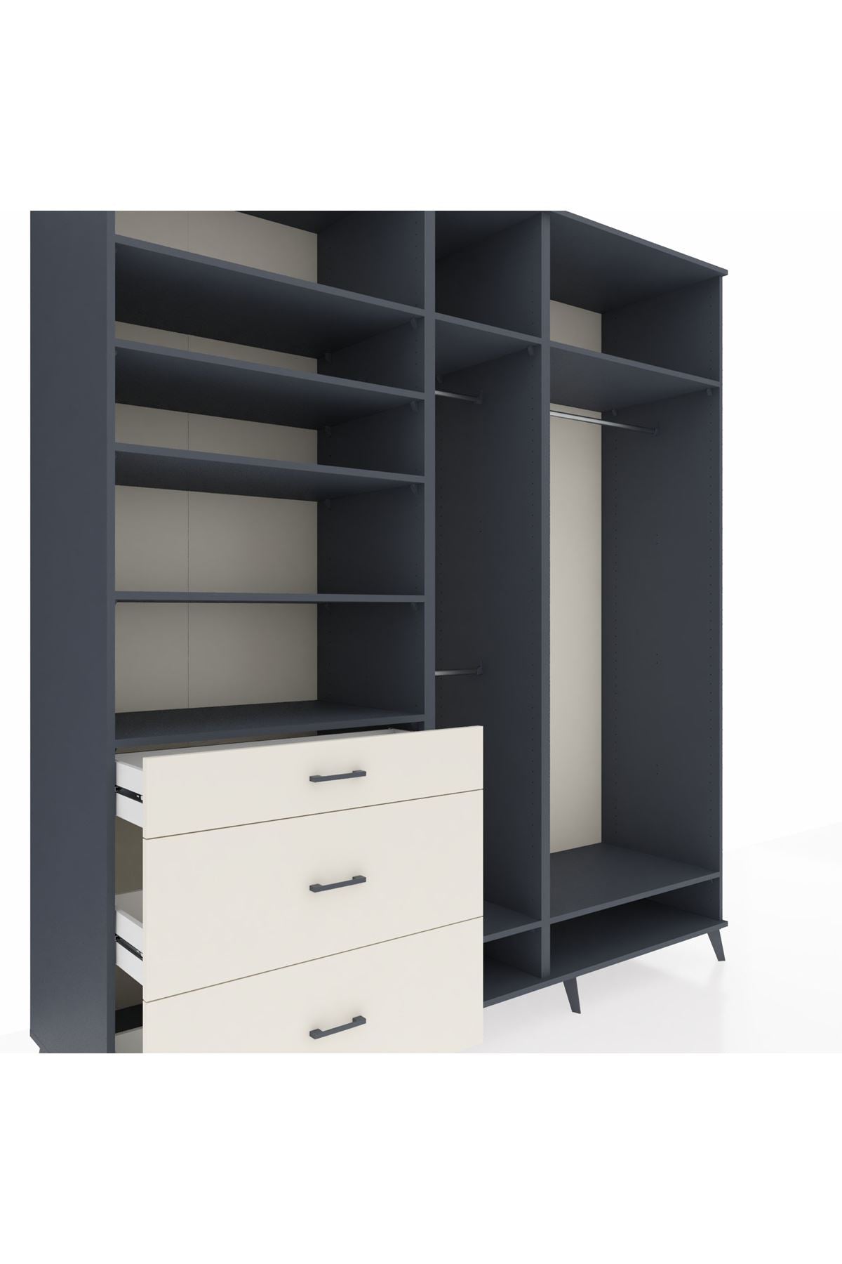 Kronos Dolap 9 Raflı 3 Çekmeceli 3 Askılı 220x59x243 Antrasit-Antrasit/Aytaşı