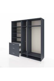 Kronos Dolap 9 Raflı 3 Çekmeceli 3 Askılı 220x59x243 Antrasit-Antrasit/Antrasit