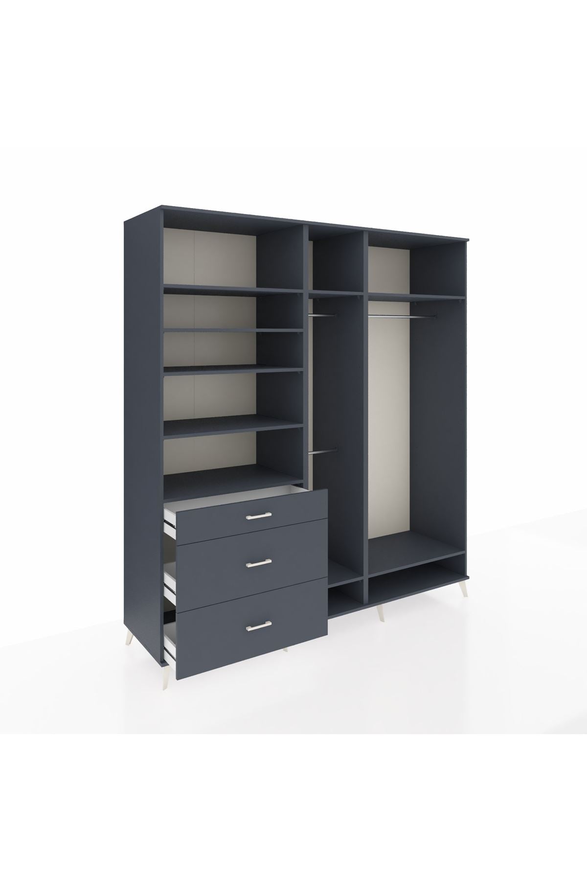 Kronos Dolap 9 Raflı 3 Çekmeceli 3 Askılı 220x59x243 Antrasit-Antrasit/Antrasit