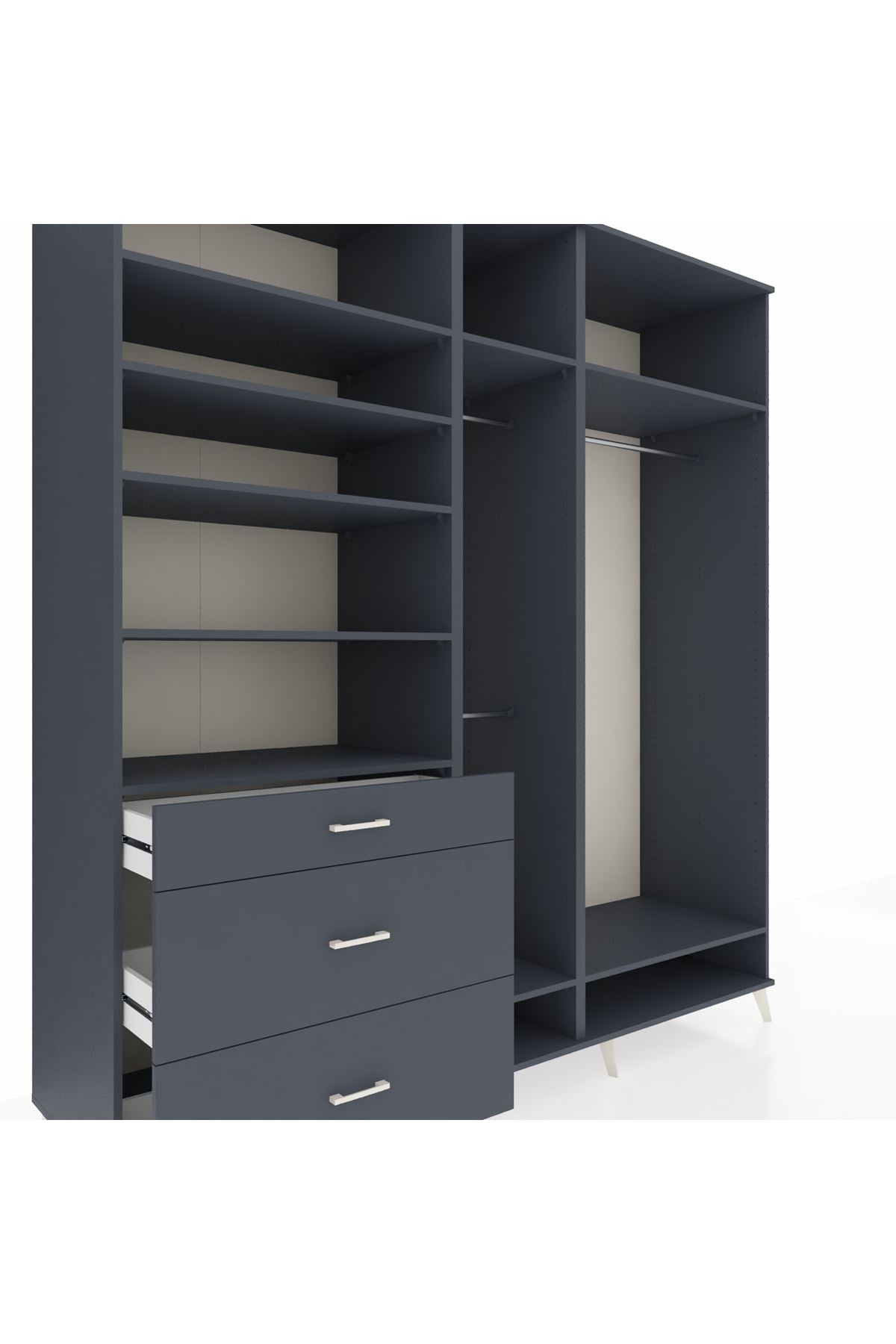 Kronos Dolap 9 Raflı 3 Çekmeceli 3 Askılı 220x59x243 Antrasit-Antrasit/Antrasit