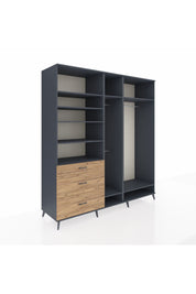 Kronos Dolap 9 Raflı 3 Çekmeceli 3 Askılı 220x59x243 Antrasit-Antrasit/Çam
