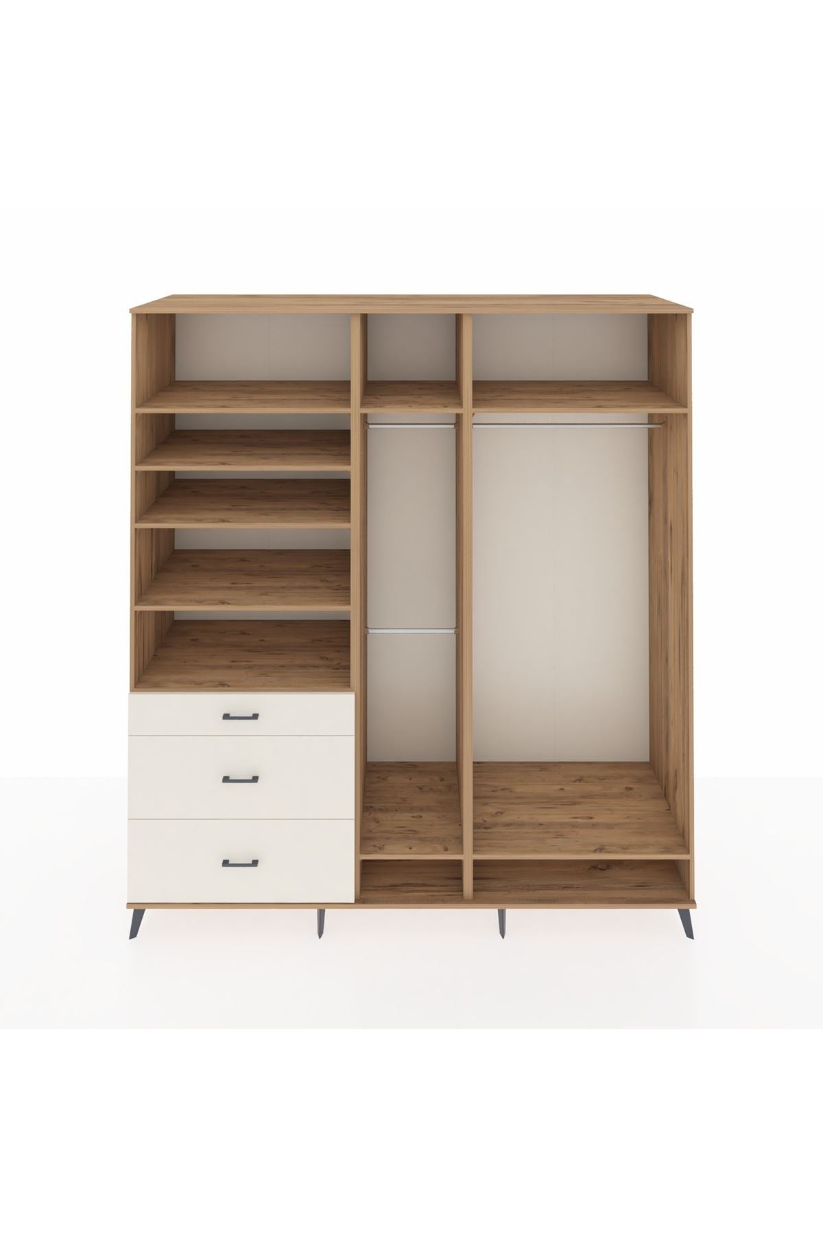 Kronos Dolap 9 Raflı 3 Çekmeceli 3 Askılı 220x59x243 Çam-Çam/Aytaşı