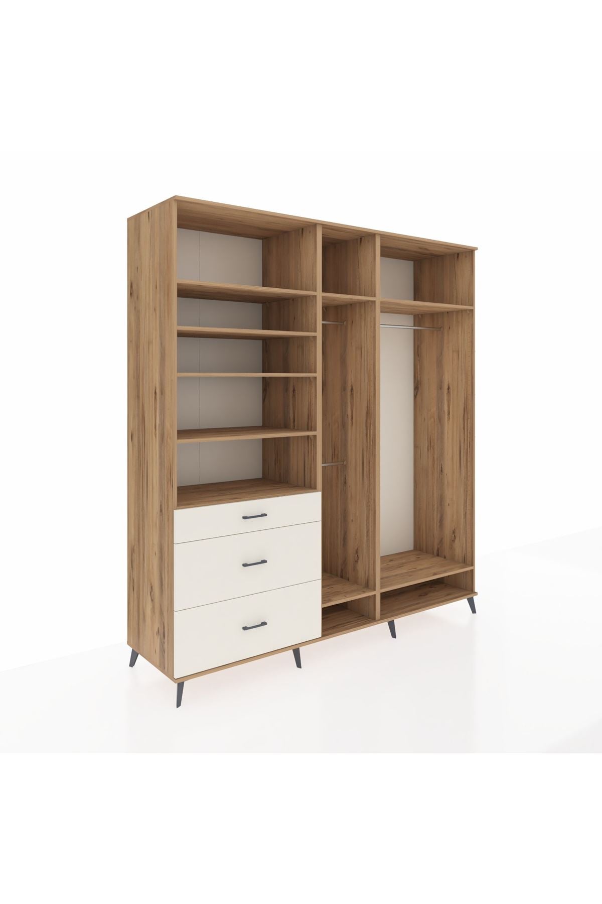 Kronos Dolap 9 Raflı 3 Çekmeceli 3 Askılı 220x59x243 Çam-Çam/Aytaşı