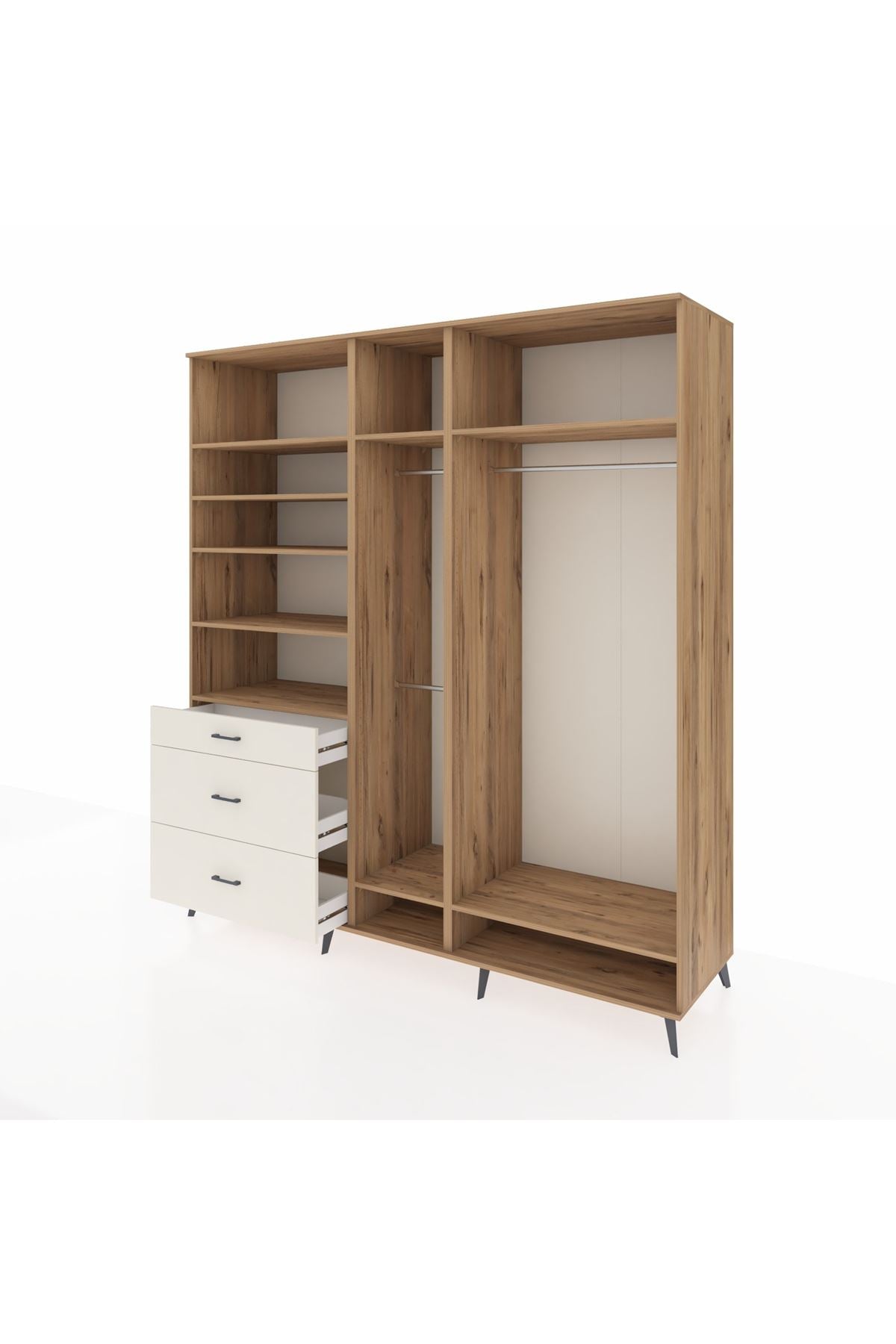 Kronos Dolap 9 Raflı 3 Çekmeceli 3 Askılı 220x59x243 Çam-Çam/Aytaşı