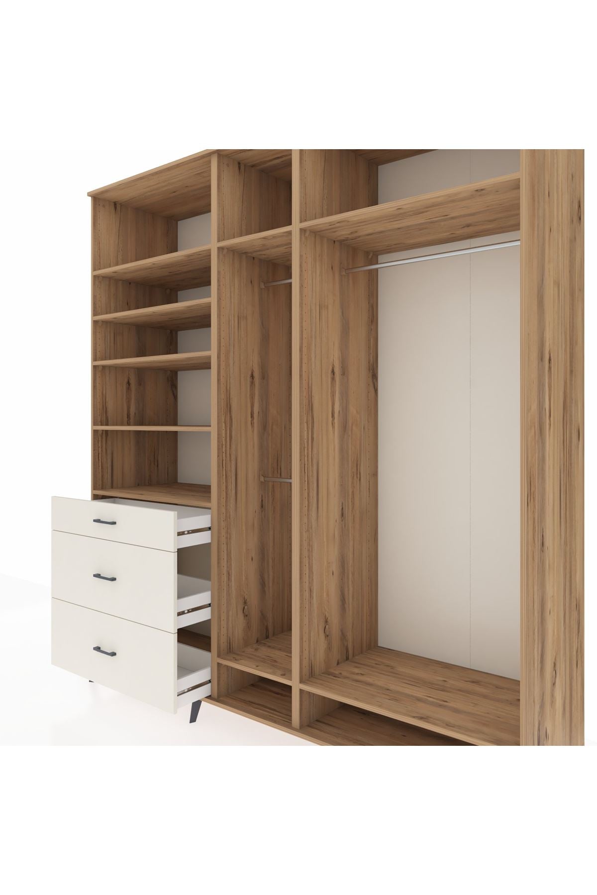 Kronos Dolap 9 Raflı 3 Çekmeceli 3 Askılı 220x59x243 Çam-Çam/Aytaşı