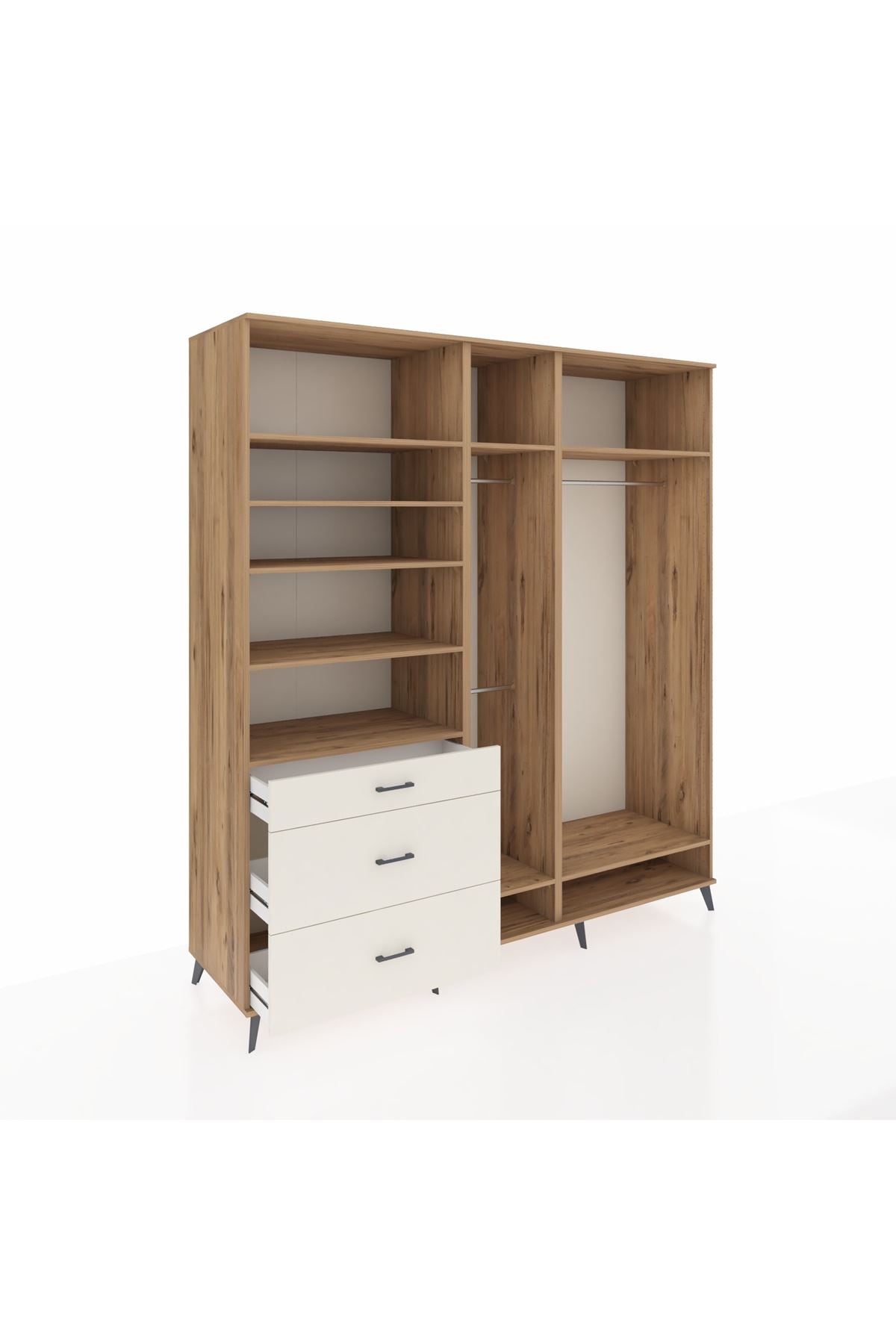 Kronos Dolap 9 Raflı 3 Çekmeceli 3 Askılı 220x59x243 Çam-Çam/Aytaşı