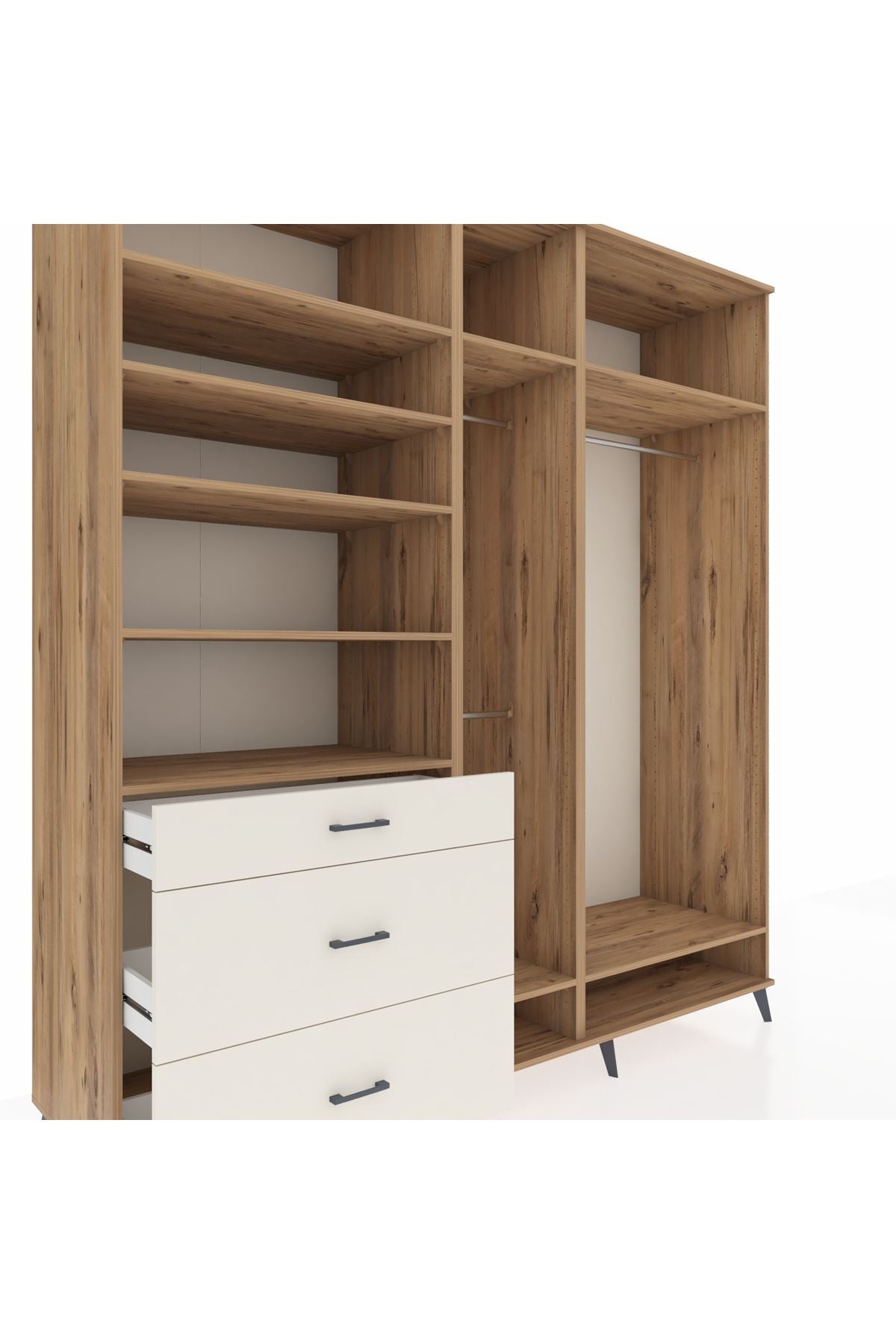 Kronos Dolap 9 Raflı 3 Çekmeceli 3 Askılı 220x59x243 Çam-Çam/Aytaşı