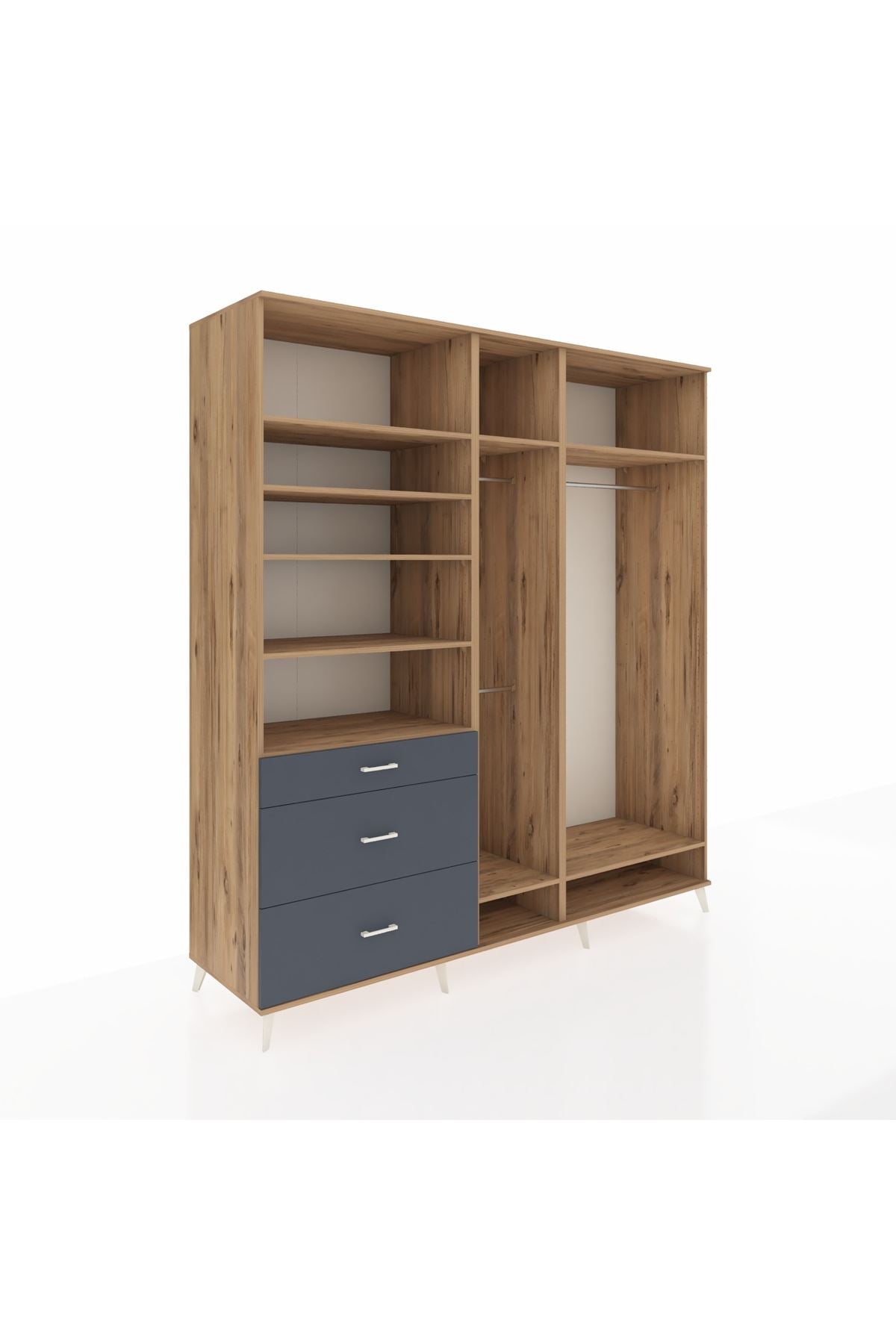 Kronos Dolap 9 Raflı 3 Çekmeceli 3 Askılı 220x59x243 Çam-Çam/Antrasit