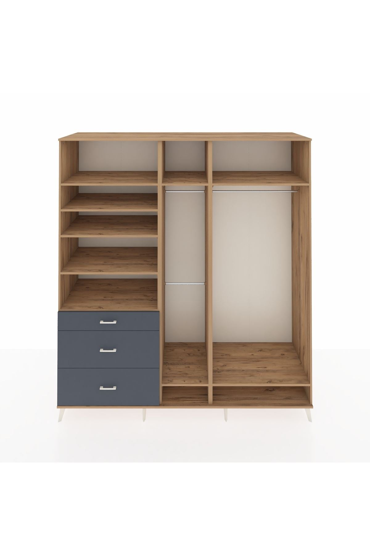 Kronos Dolap 9 Raflı 3 Çekmeceli 3 Askılı 220x59x243 Çam-Çam/Antrasit