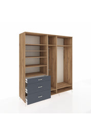 Kronos Dolap 9 Raflı 3 Çekmeceli 3 Askılı 220x59x243 Çam-Çam/Antrasit
