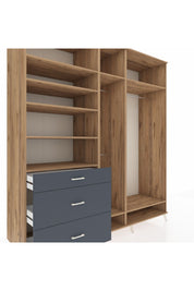 Kronos Dolap 9 Raflı 3 Çekmeceli 3 Askılı 220x59x243 Çam-Çam/Antrasit