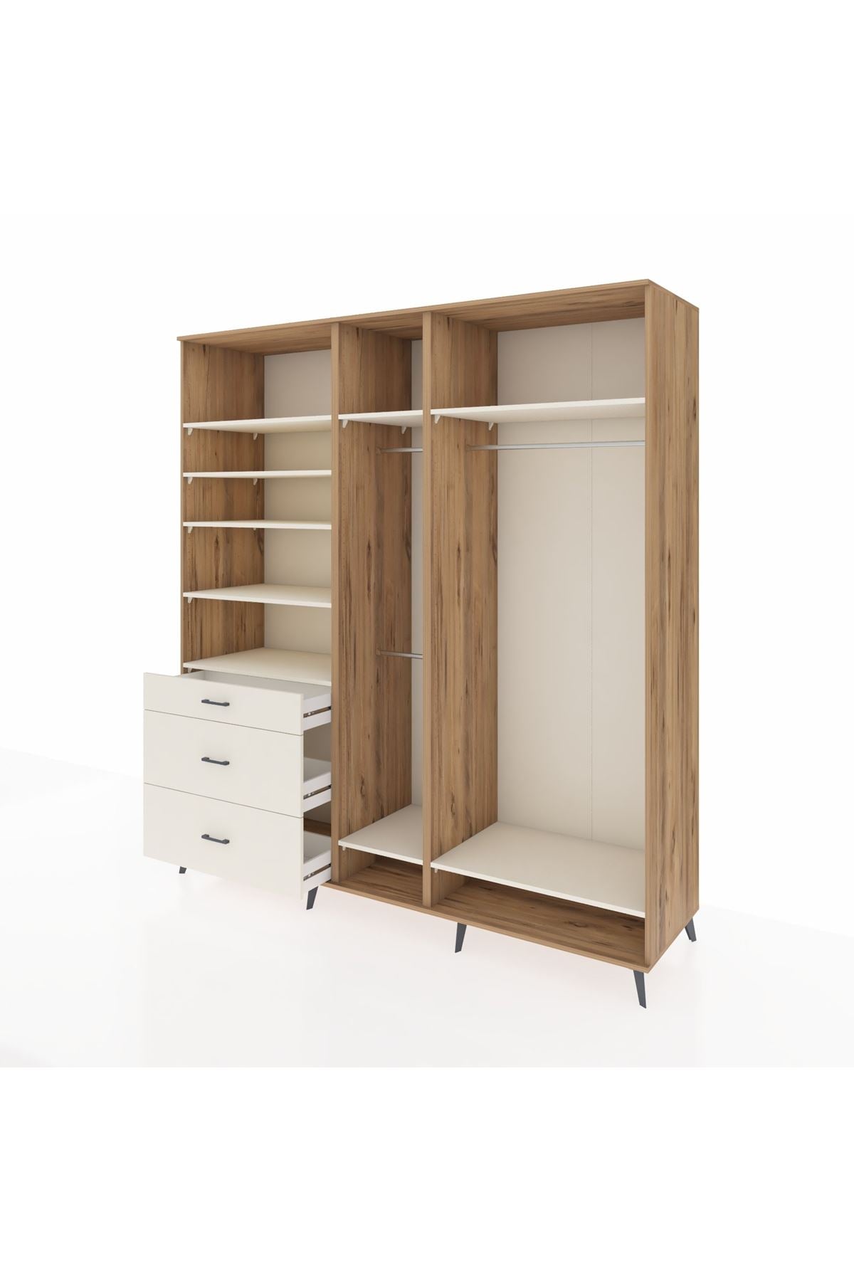 Kronos Dolap 9 Raflı 3 Çekmeceli 3 Askılı 220x59x243 Çam-Aytaşı/Aytaşı