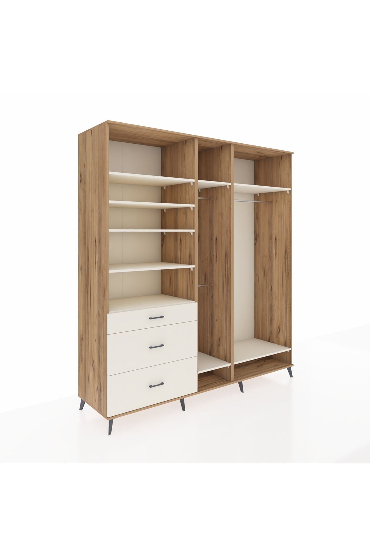 Kronos Dolap 9 Raflı 3 Çekmeceli 3 Askılı 220x59x243 Çam-Aytaşı/Aytaşı