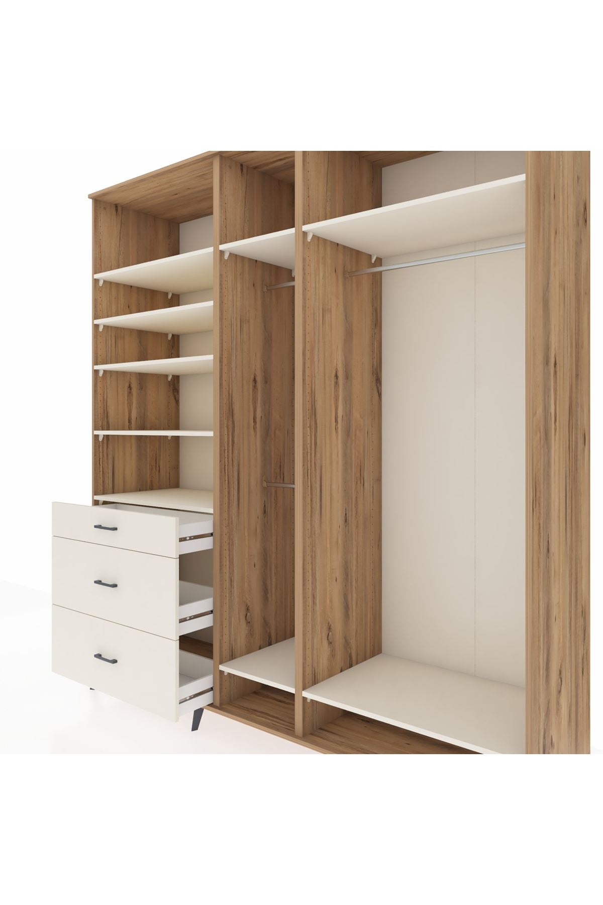 Kronos Dolap 9 Raflı 3 Çekmeceli 3 Askılı 220x59x243 Çam-Aytaşı/Aytaşı