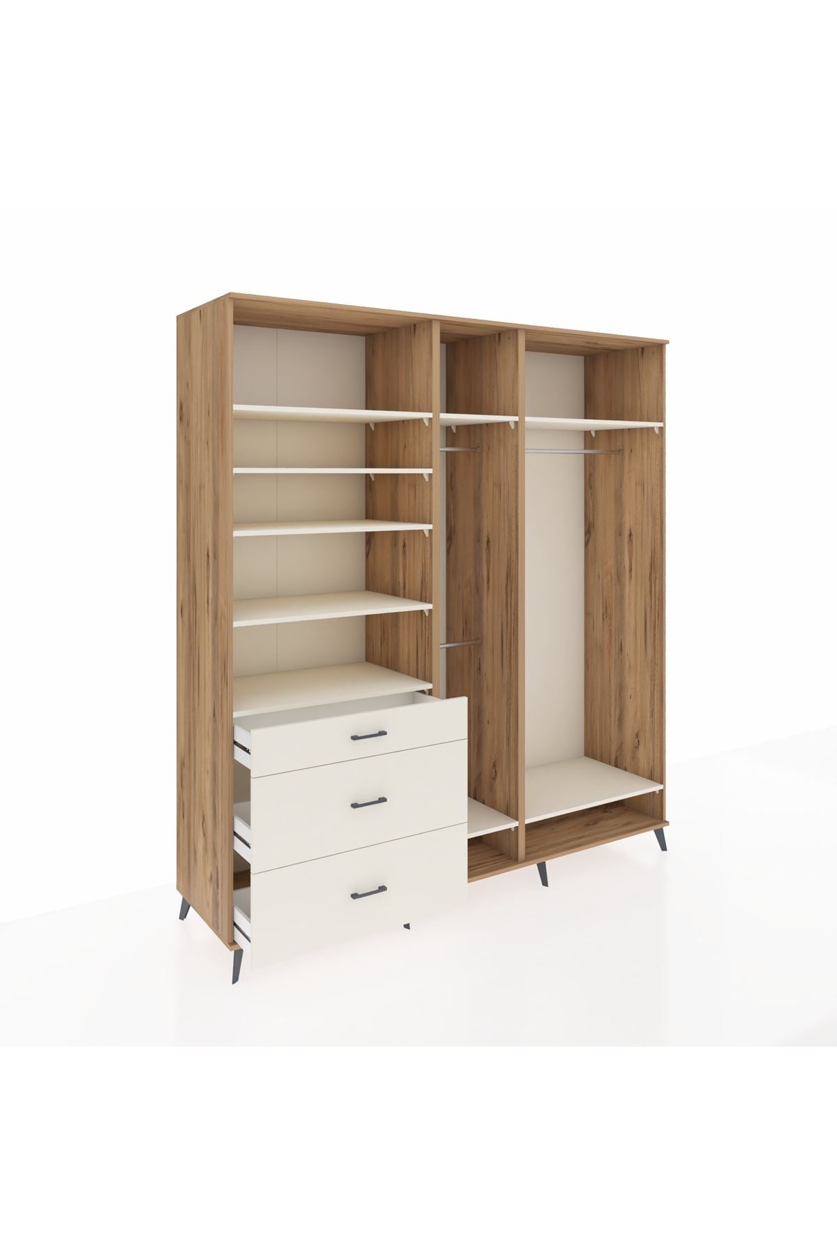 Kronos Dolap 9 Raflı 3 Çekmeceli 3 Askılı 220x59x243 Çam-Aytaşı/Aytaşı