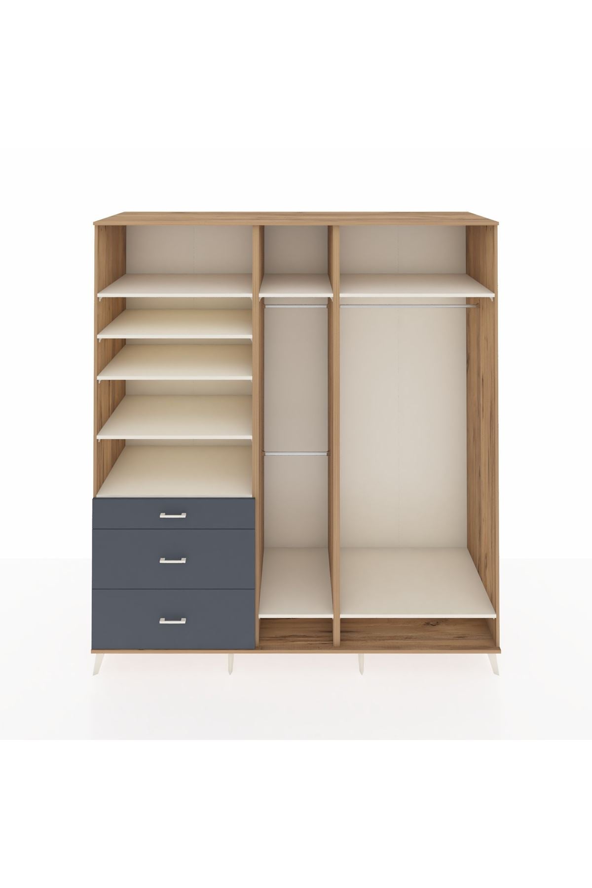 Kronos Dolap 9 Raflı 3 Çekmeceli 3 Askılı 220x59x243 Çam-Aytaşı/Antrasit